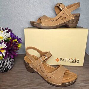 Like NEW! Patrizia by Spring Step Tan Open-Toe Adjustable Wedge Sandals  Size: 7